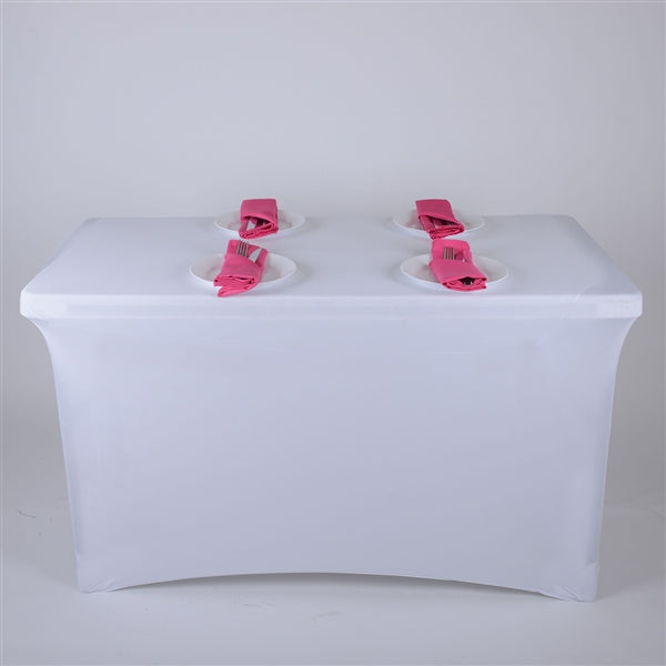 WHITE 4 Ft Rectangular Spandex Table Cover