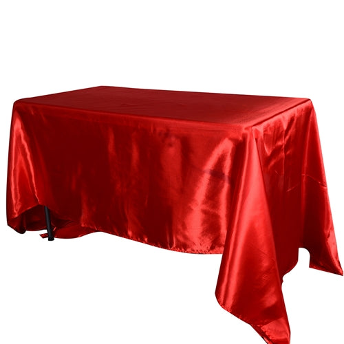 RED 90 Inch x 132 Inch Rectangular SATIN Tablecloths