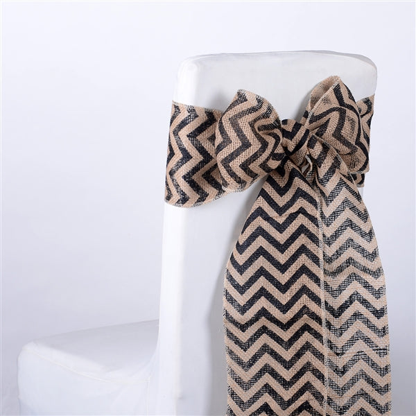 BLACK Chevron Burlap Chair Sash ( Pack of 5 )