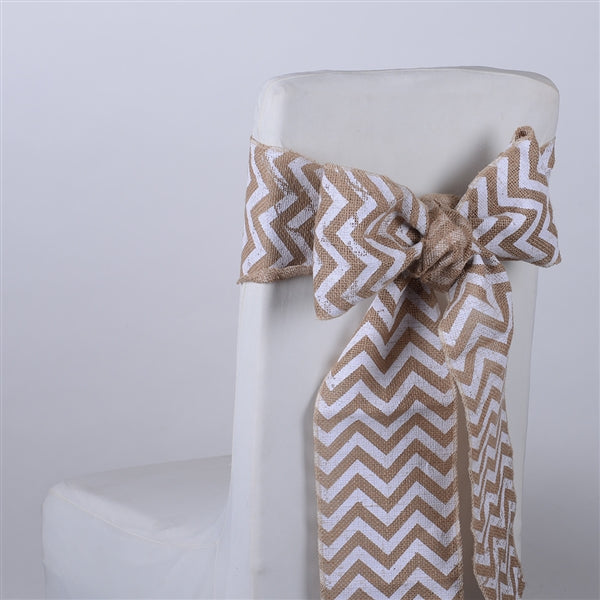 WHITE Chevron Burlap Chair Sash ( Pack of 5 )