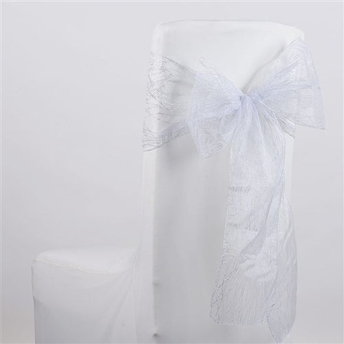 WHITE Glitter ORGANZA Chair Sash 10 Pieces