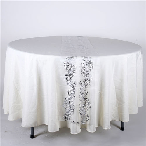WHITE with SILVER Metallic ORGANZA Table Runner